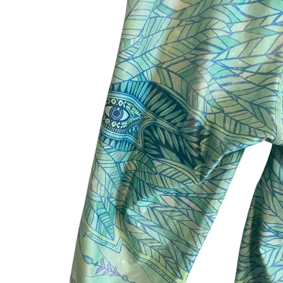 Teeki Blue Green Mid Rise Envision Angel Eyes Feather Yoga Leggings Size Medium - Picture 6 of 7